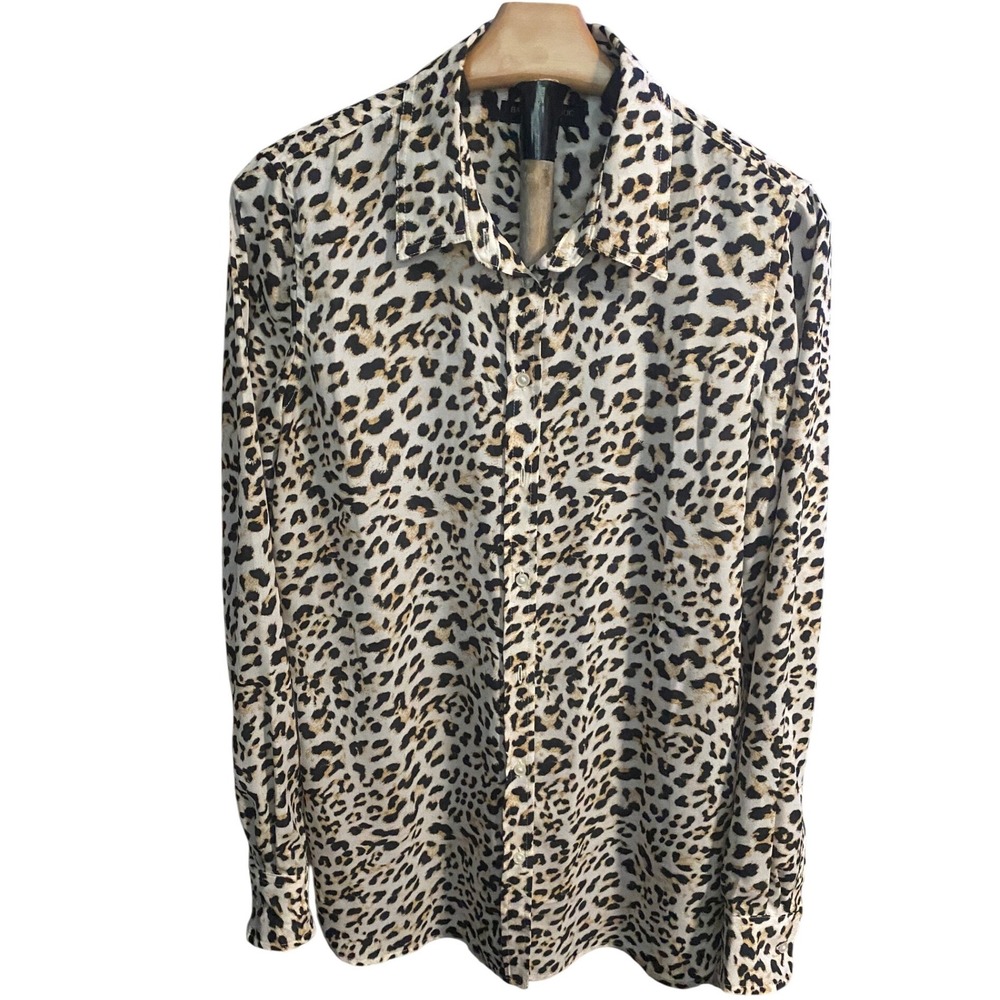 Banana Republic Dillon Classic Fit Leopard Print Button Down Shirt Womens Tall M